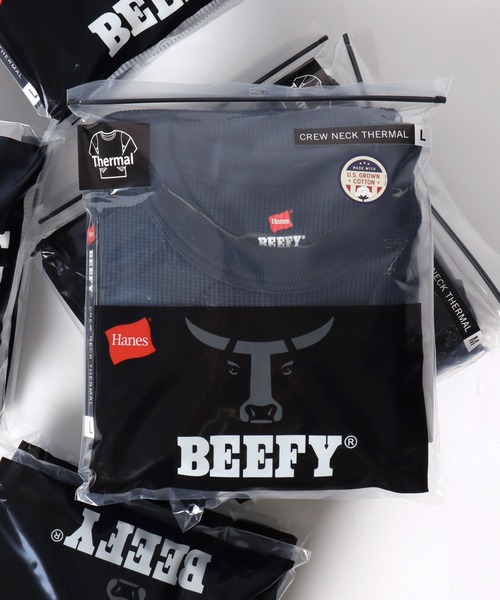 HANES(ヘインズ)の「Hanes/へインズ BEEFY/ビーフィー 無地 ワッフル/サーマル クルーネック 長袖Tシャツ/ロングスリーブTシャツ/1P パックT/レディース メンズ(Tシャツ/カットソー・メンズ・ホワイト/ネイビー/ブラック/グレー・S/XL/L/M)」の4枚目の写真