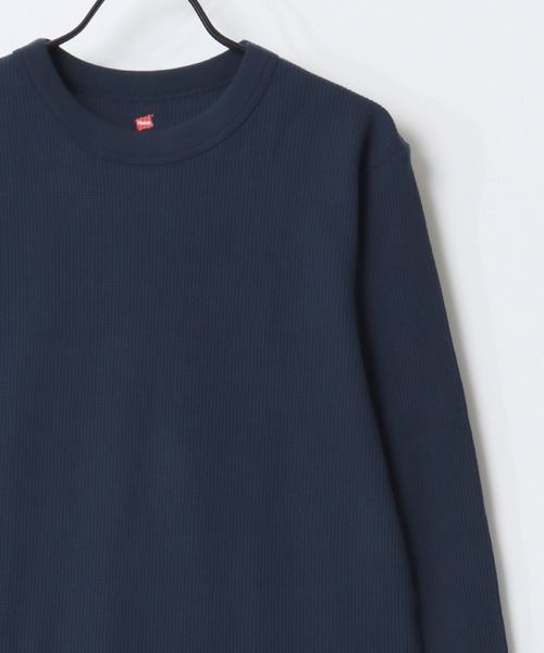 HANES(ヘインズ)の「Hanes/へインズ BEEFY/ビーフィー 無地 ワッフル/サーマル クルーネック 長袖Tシャツ/ロングスリーブTシャツ/1P パックT/レディース メンズ(Tシャツ/カットソー・メンズ・ホワイト/ネイビー/ブラック/グレー・S/XL/L/M)」の8枚目の写真