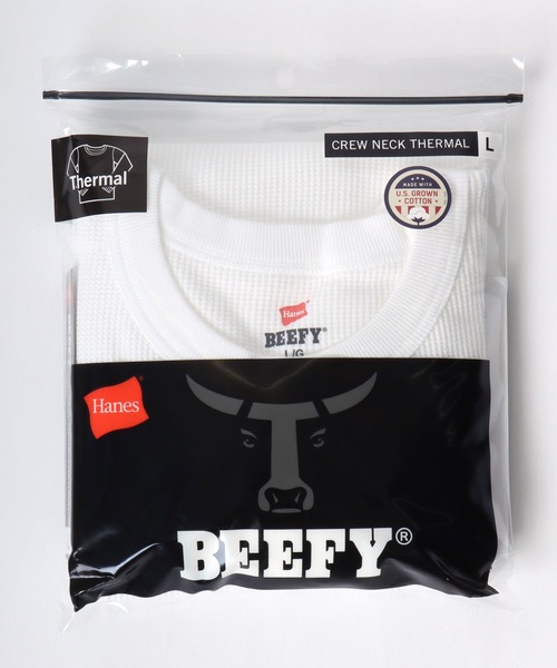 HANES(ヘインズ)の「Hanes/へインズ BEEFY/ビーフィー 無地 ワッフル/サーマル クルーネック 長袖Tシャツ/ロングスリーブTシャツ/1P パックT/レディース メンズ(Tシャツ/カットソー・メンズ・ホワイト/ネイビー/ブラック/グレー・S/XL/L/M)」の22枚目の写真