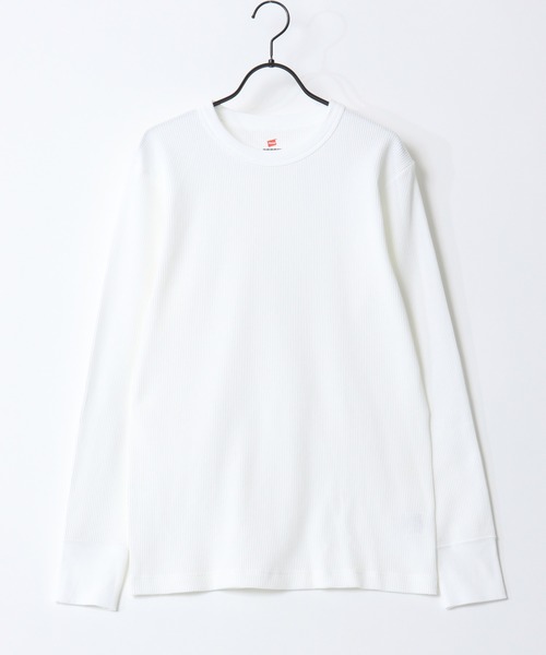 HANES(ヘインズ)の「Hanes/へインズ BEEFY/ビーフィー 無地 ワッフル/サーマル クルーネック 長袖Tシャツ/ロングスリーブTシャツ/1P パックT/レディース メンズ(Tシャツ/カットソー・メンズ・ホワイト/ネイビー/ブラック/グレー・S/XL/L/M)」の9枚目の写真