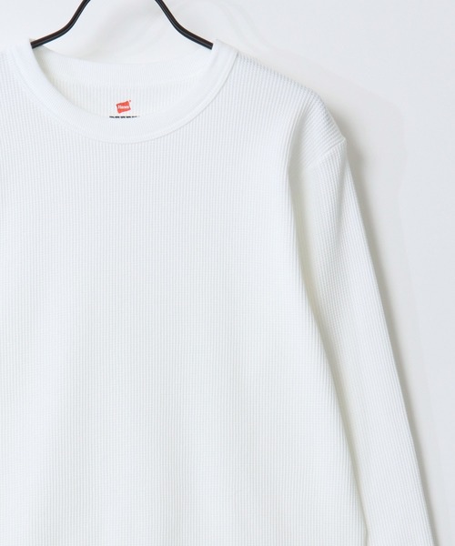 HANES(ヘインズ)の「Hanes/へインズ BEEFY/ビーフィー 無地 ワッフル/サーマル クルーネック 長袖Tシャツ/ロングスリーブTシャツ/1P パックT/レディース メンズ(Tシャツ/カットソー・メンズ・ホワイト/ネイビー/ブラック/グレー・S/XL/L/M)」の5枚目の写真