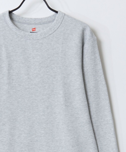HANES(ヘインズ)の「Hanes/へインズ BEEFY/ビーフィー 無地 ワッフル/サーマル クルーネック 長袖Tシャツ/ロングスリーブTシャツ/1P パックT/レディース メンズ(Tシャツ/カットソー・メンズ・ホワイト/ネイビー/ブラック/グレー・S/XL/L/M)」の7枚目の写真