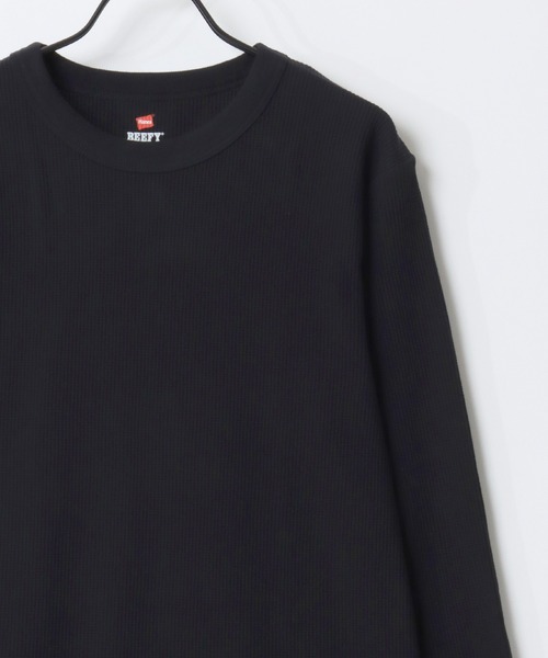 HANES(ヘインズ)の「Hanes/へインズ BEEFY/ビーフィー 無地 ワッフル/サーマル クルーネック 長袖Tシャツ/ロングスリーブTシャツ/1P パックT/レディース メンズ(Tシャツ/カットソー・メンズ・ホワイト/ネイビー/ブラック/グレー・S/XL/L/M)」の6枚目の写真