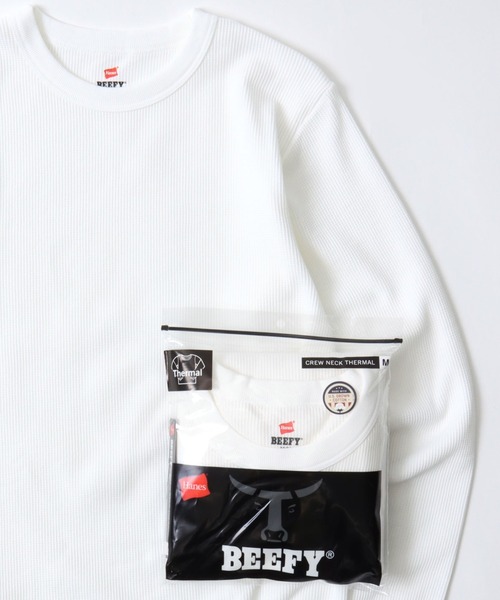 HANES(ヘインズ)の「Hanes/へインズ BEEFY/ビーフィー 無地 ワッフル/サーマル クルーネック 長袖Tシャツ/ロングスリーブTシャツ/1P パックT/レディース メンズ(Tシャツ/カットソー・メンズ・ホワイト/ネイビー/ブラック/グレー・S/XL/L/M)」の21枚目の写真