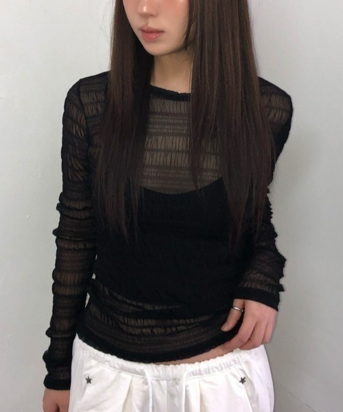 Vipoa(ヴィポア)の「シャーリングシアーカットソー(Tシャツ/カットソー・レディース・ブラック・FREE)」の1枚目の写真