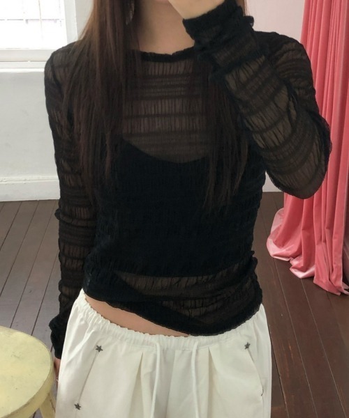 Vipoa(ヴィポア)の「シャーリングシアーカットソー(Tシャツ/カットソー・レディース・ブラック・FREE)」の6枚目の写真