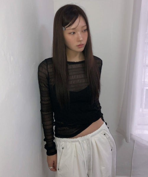 Vipoa(ヴィポア)の「シャーリングシアーカットソー(Tシャツ/カットソー・レディース・ブラック・FREE)」の2枚目の写真