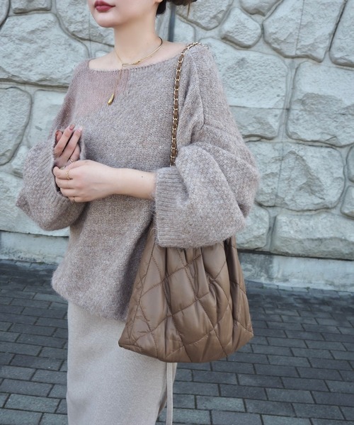 LAULEN(ローレン)の「wool blend contrast knit /ウールブレンドコントラストデザインニット(ニット/セーター・レディース・チャコールグレー/ベージュ/アイボリー/ブラウン・FREE)」の4枚目の写真