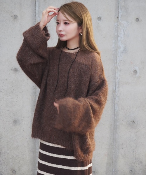 wool blend contrast knit /ウールブレンドコントラストデザインニット
