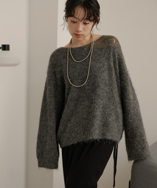 LAULEN(ローレン)の「wool blend contrast knit /ウールブレンドコントラストデザインニット(ニット/セーター・レディース・チャコールグレー/ベージュ/アイボリー/ブラウン・FREE)」の1枚目の写真
