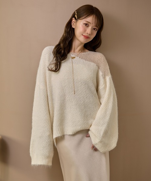 LAULEN(ローレン)の「wool blend contrast knit /ウールブレンドコントラストデザインニット(ニット/セーター・レディース・チャコールグレー/ベージュ/アイボリー/ブラウン・FREE)」の2枚目の写真