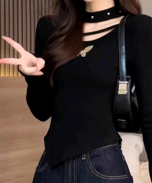 AsheKsha（アシクシャ）の「バタフライモチーフストラップロンスリーブカットソー（Tシャツ/カットソー・レディース・ブラック/グレー/ベージュ・S）」の13枚目の写真