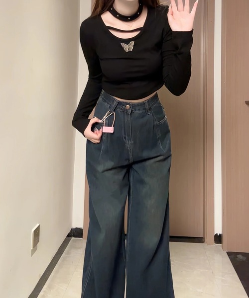 AsheKsha（アシクシャ）の「バタフライモチーフストラップロンスリーブカットソー（Tシャツ/カットソー・レディース・ブラック/グレー/ベージュ・S）」の16枚目の写真