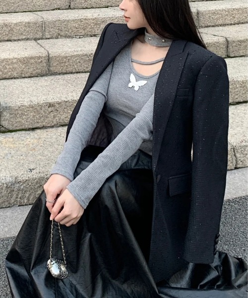 AsheKsha（アシクシャ）の「バタフライモチーフストラップロンスリーブカットソー（Tシャツ/カットソー・レディース・ブラック/グレー/ベージュ・S）」の18枚目の写真