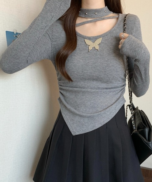 AsheKsha（アシクシャ）の「バタフライモチーフストラップロンスリーブカットソー（Tシャツ/カットソー・レディース・ブラック/グレー/ベージュ・S）」の20枚目の写真