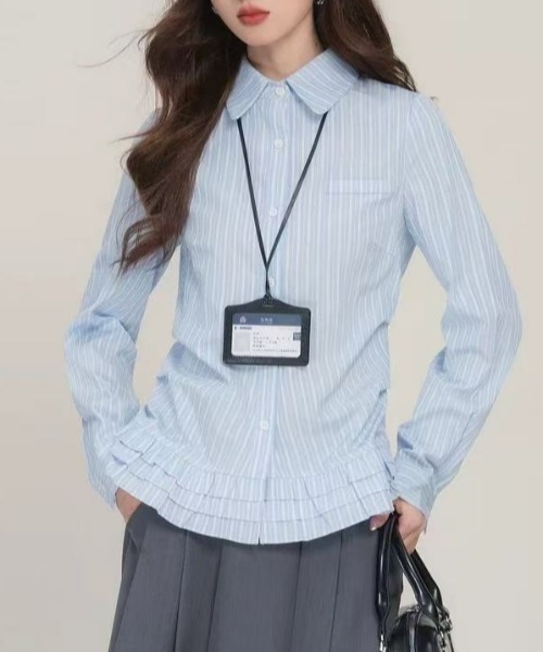 miumiu　ストライプ　コットンシャツ 裾フリル GEMEDA（ジェメダ）の「裾フリル切替ストライプシャツ（シャツ