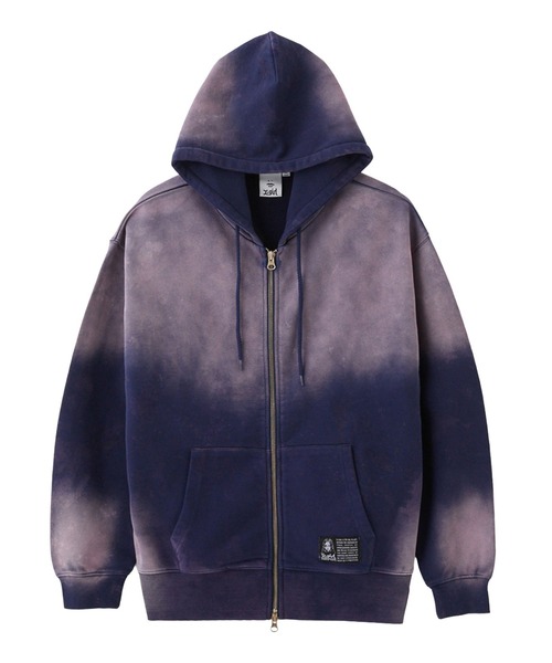 X-girl(エックスガール)の「OVERDYED ZIP UP SWEAT HOODIE(パーカー・レディース・ピンク/グリーン/ネイビー・S/M)」の2枚目の写真