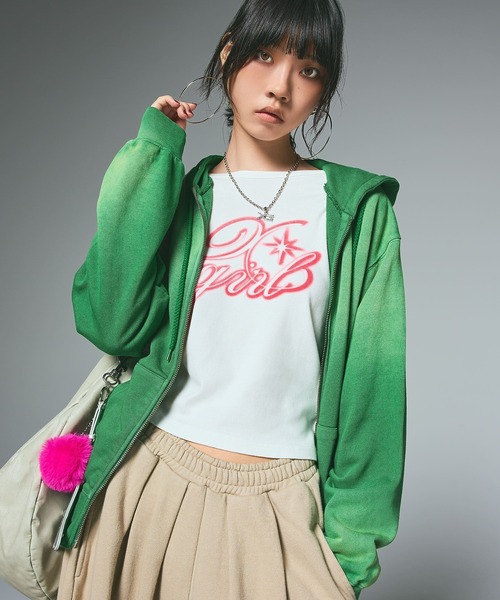 X-girl(エックスガール)の「OVERDYED ZIP UP SWEAT HOODIE(パーカー・レディース・ピンク/グリーン/ネイビー・S/M)」の1枚目の写真