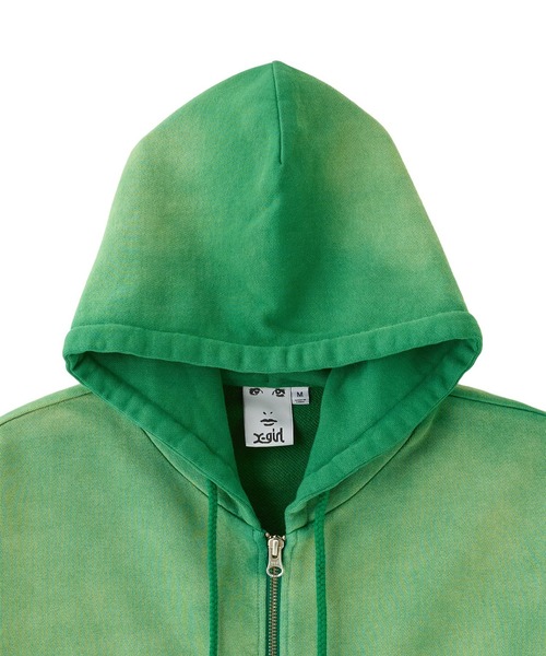 X-girl(エックスガール)の「OVERDYED ZIP UP SWEAT HOODIE(パーカー・レディース・ピンク/グリーン/ネイビー・S/M)」の8枚目の写真