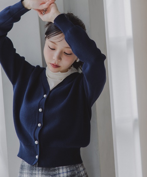 Petitjo（プッチージョ）の「小さいサイズ　綿100％パールボタンカーディガン　低身長さん・小柄女性（カーディガン/ボレロ・レディース・ピンク/ブラック/ライトグリーン/ネイビー・PM/PSS/PL/PS）」の8枚目の写真