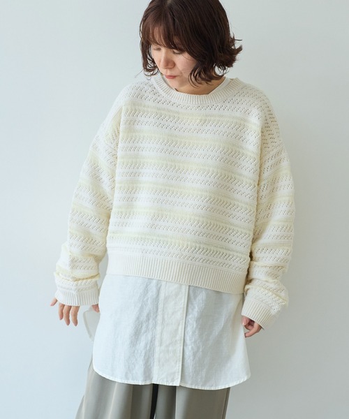 yuni(ユニ )の「ウールコットン透かし編み short プルオーバー(ニット/セーター・レディース・ホワイト/ブラック・FREE)」の10枚目の写真