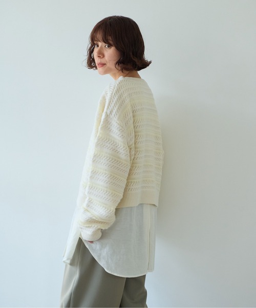 yuni(ユニ )の「ウールコットン透かし編み short プルオーバー(ニット/セーター・レディース・ホワイト/ブラック・FREE)」の8枚目の写真