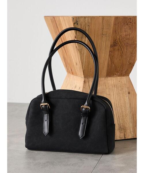 Te chichi TERRASSE（テチチテラス）の「スウェードボストンバッグ《2025autumn catalog item》（ハンドバッグ・レディース・チャコールグレー/キャメル・F）」の2枚目の写真