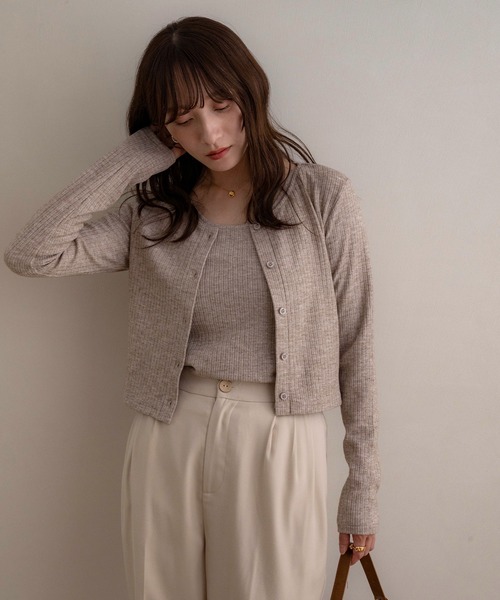 セール】【NOAHL】MIXリブレイヤードカーディガンセット（アンサンブル