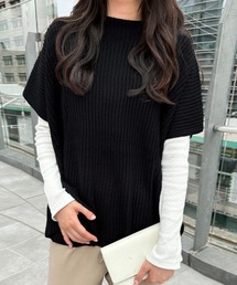 リブ編みニットポンチョ