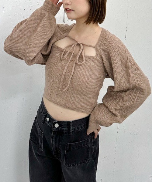 archives（アルシーヴ）の「ケーブルニットボレロアンサンブル（アンサンブル・レディース・モカ/アイボリー/グレー/チャコールグレー・MEDIUM）」の4枚目の写真