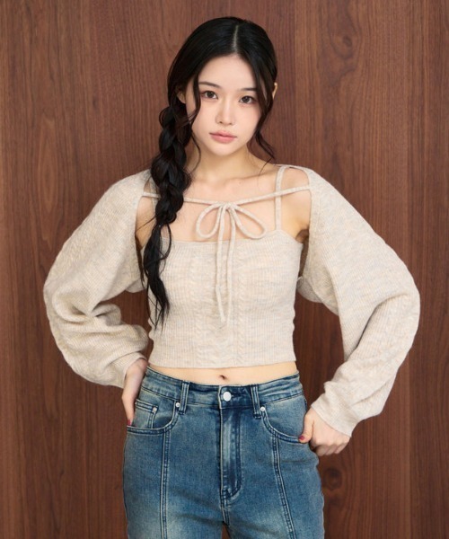 archives（アルシーヴ）の「ケーブルニットボレロアンサンブル（アンサンブル・レディース・モカ/アイボリー/グレー/チャコールグレー・MEDIUM）」の12枚目の写真