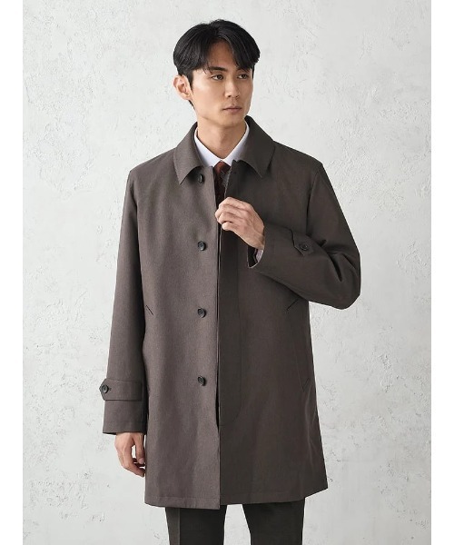 Perfect Suit FActory(パーフェクトスーツファクトリー)の「無地ステンカラーコート 脱着ライナー付き グレー(ステンカラーコート・メンズ・チャコールグレー・S/3L/M/L/LL)」の1枚目の写真