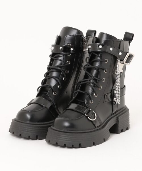 Ritzy（リッツィー）の「Y2K厚底 ダブルバックルロッカーブーツ（ブーツ・レディース・ブラック・22.5/23/23.5/24/24.5/25）」の14枚目の写真