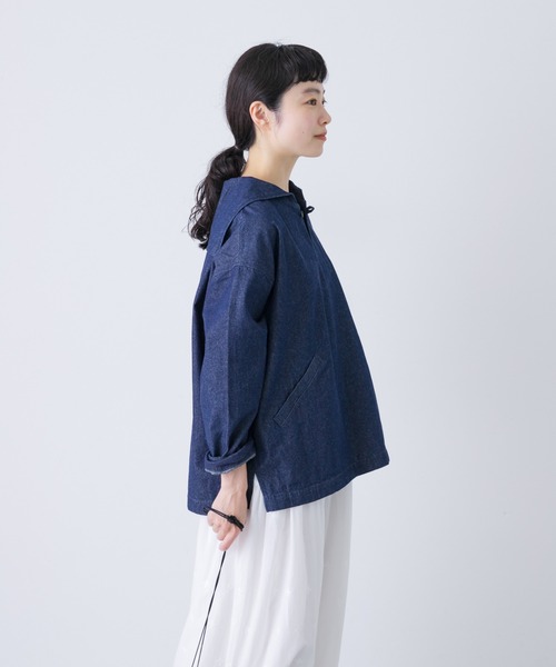 “かぐれ”コットンレギュラーシャツ・ブルー・未使用品 デニムセーラープルオーバー（シャツ/ブラウス）｜かぐれ