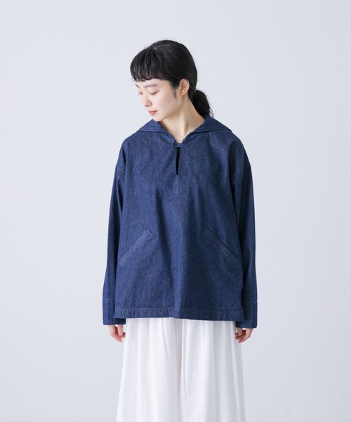 かぐれ　デニムプルオーバーシャツ シンプルながらもアレンジが楽しめる デニムプルオーバー - か