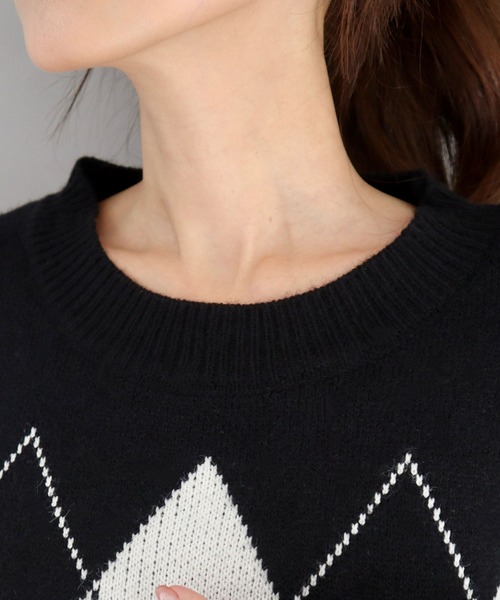 CECIL McBEE(セシルマクビー)の「デニム取り外し襟付きアーガイルニット(ニット/セーター・レディース・アイボリー/ブラウン/ブラック・MEDIUM)」の15枚目の写真