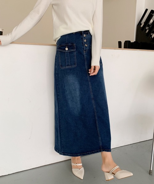 aimoha(アイモハ)の「フロントボタン デニム ロングスカート(デニムスカート・レディース・ブラック/ブルー・LARGE/MEDIUM/SMALL)」の21枚目の写真
