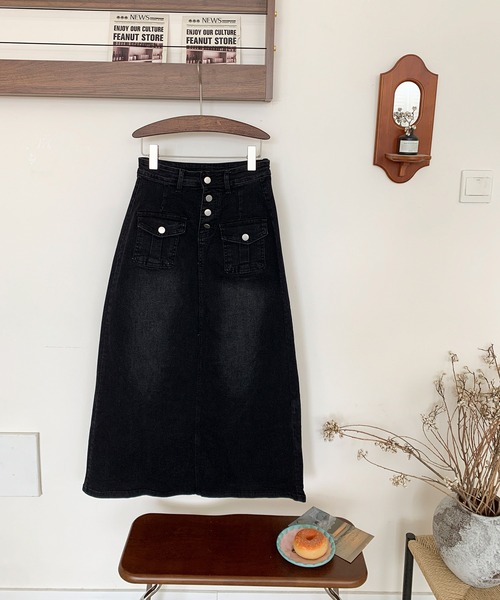 aimoha(アイモハ)の「フロントボタン デニム ロングスカート(デニムスカート・レディース・ブラック/ブルー・LARGE/MEDIUM/SMALL)」の17枚目の写真