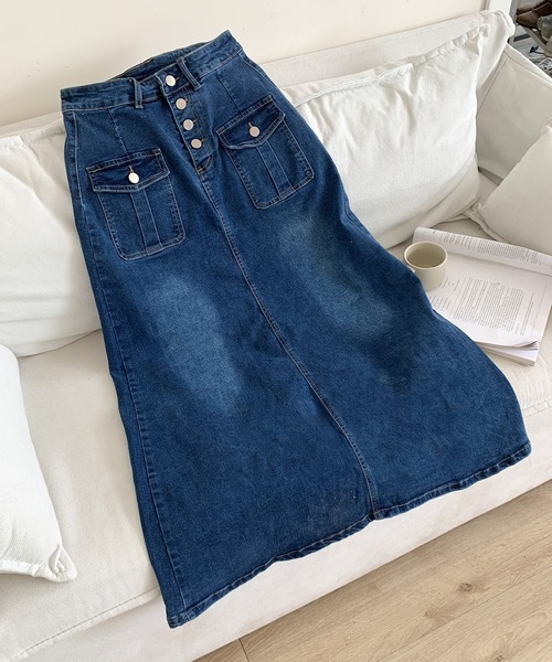 aimoha(アイモハ)の「フロントボタン デニム ロングスカート(デニムスカート・レディース・ブラック/ブルー・LARGE/MEDIUM/SMALL)」の16枚目の写真