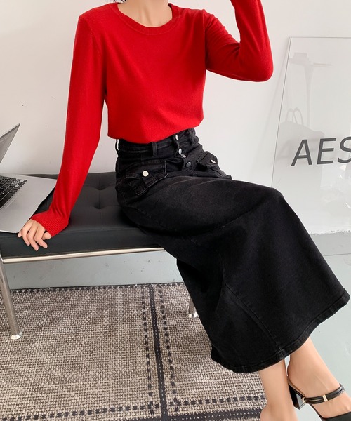 aimoha(アイモハ)の「フロントボタン デニム ロングスカート(デニムスカート・レディース・ブラック/ブルー・LARGE/MEDIUM/SMALL)」の6枚目の写真