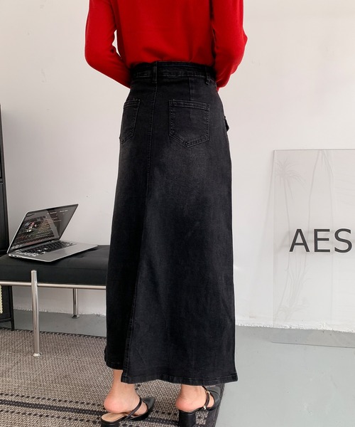 aimoha(アイモハ)の「フロントボタン デニム ロングスカート(デニムスカート・レディース・ブラック/ブルー・LARGE/MEDIUM/SMALL)」の9枚目の写真