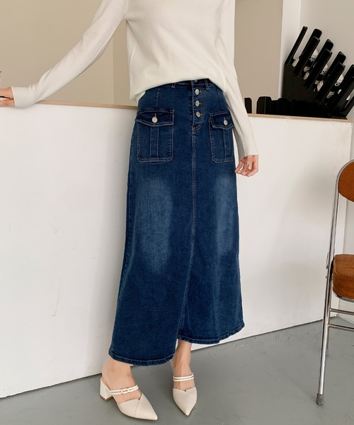 aimoha(アイモハ)の「フロントボタン デニム ロングスカート(デニムスカート・レディース・ブラック/ブルー・LARGE/MEDIUM/SMALL)」の20枚目の写真
