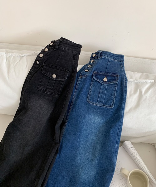 aimoha(アイモハ)の「フロントボタン デニム ロングスカート(デニムスカート・レディース・ブラック/ブルー・LARGE/MEDIUM/SMALL)」の14枚目の写真