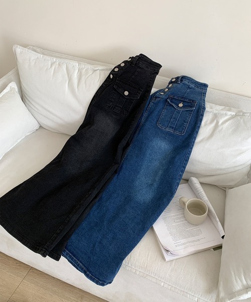 aimoha(アイモハ)の「フロントボタン デニム ロングスカート(デニムスカート・レディース・ブラック/ブルー・LARGE/MEDIUM/SMALL)」の13枚目の写真