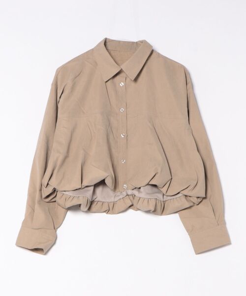 TRIANGLE PALETTE(トライアングルパレット)の「バルーンヘム クロップドシャツ(シャツ/ブラウス・レディース・ブラック/グレイッシュベージュ/カーキ・FREE)」の4枚目の写真