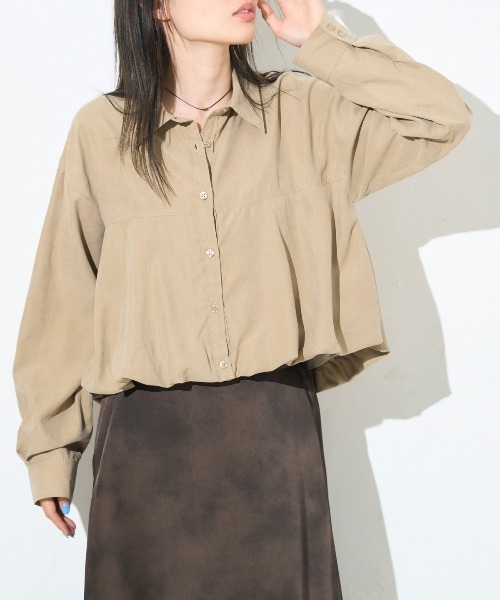 TRIANGLE PALETTE(トライアングルパレット)の「バルーンヘム クロップドシャツ(シャツ/ブラウス・レディース・ブラック/グレイッシュベージュ/カーキ・FREE)」の18枚目の写真