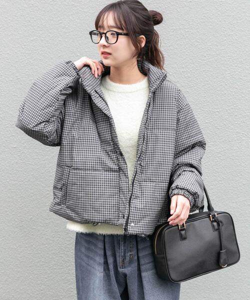 ITEMS URBANRESEARCH(アイテムズ アーバンリサーチ)の「中綿クロップドジャケット(ダウンジャケット/コート・レディース・ブラック/ライトブルー/チェック・FREE)」の5枚目の写真