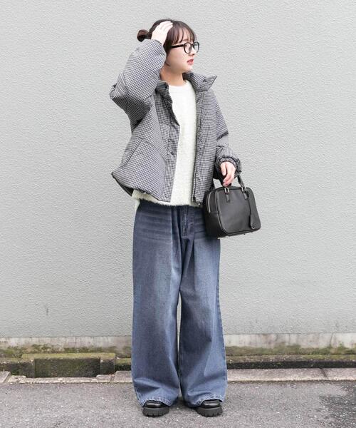 ITEMS URBANRESEARCH(アイテムズ アーバンリサーチ)の「中綿クロップドジャケット(ダウンジャケット/コート・レディース・ブラック/ライトブルー/チェック・FREE)」の9枚目の写真