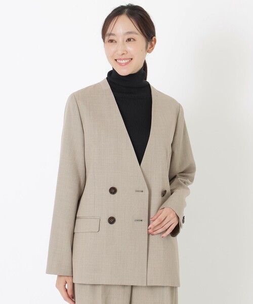 S.ESSENTIALS(エスエッセンシャルズ)の「ウールノーカラージャケット(ノーカラージャケット・レディース・ベージュ/ブラック・38)」の1枚目の写真