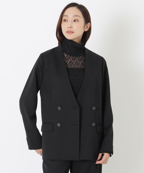 S.ESSENTIALS(エスエッセンシャルズ)の「ウールノーカラージャケット(ノーカラージャケット・レディース・ベージュ/ブラック・38)」の2枚目の写真